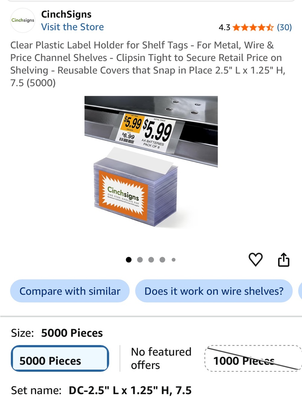 CinchSigns Clear Plastic Shelf Label Holders - Clear